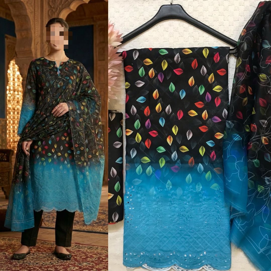 Eid Collection 2026 Swiss Lawn Chikankari 3PC Suit with Digital Print & Chiffon Dupatta