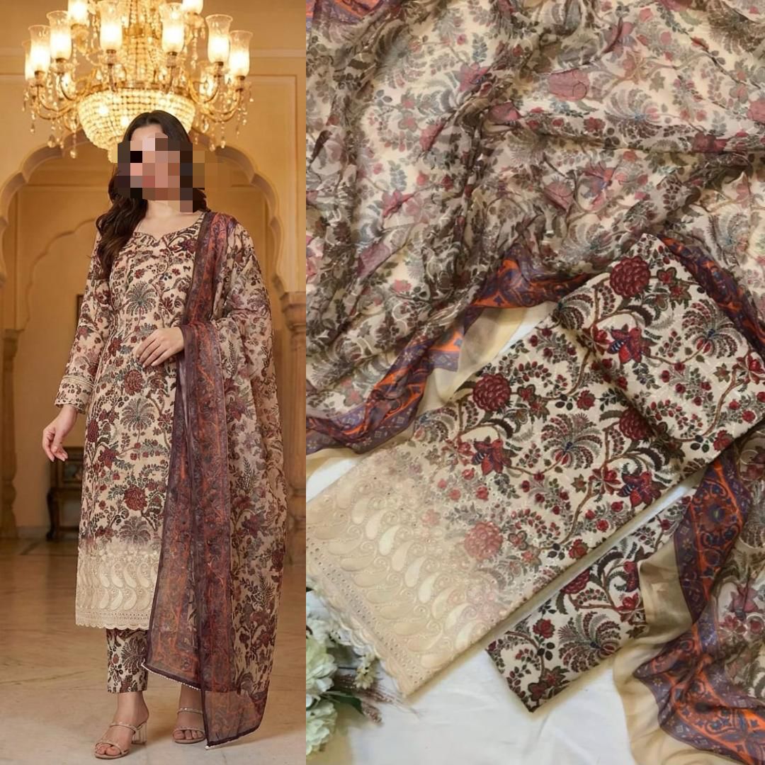 Eid Collection 2026 Swiss Lawn Chikankari 3PC Suit with Digital Print & Chiffon Dupatta