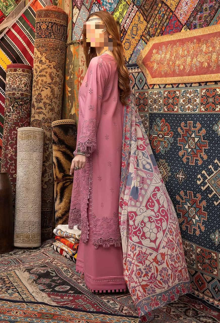 Adan Libas Lawn Collection 2025 3PC Chikankari Embroidered Suit with Digital Silk Dupatta