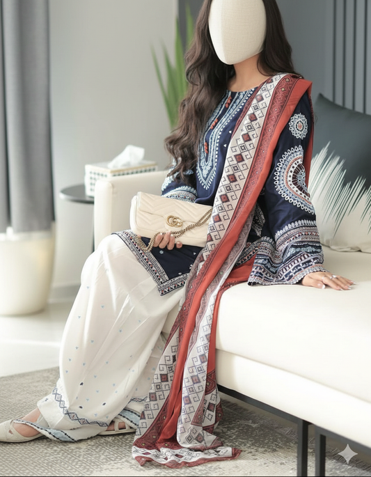 Premium Unstitched Embroidered Dhanak Suit 3 Piece