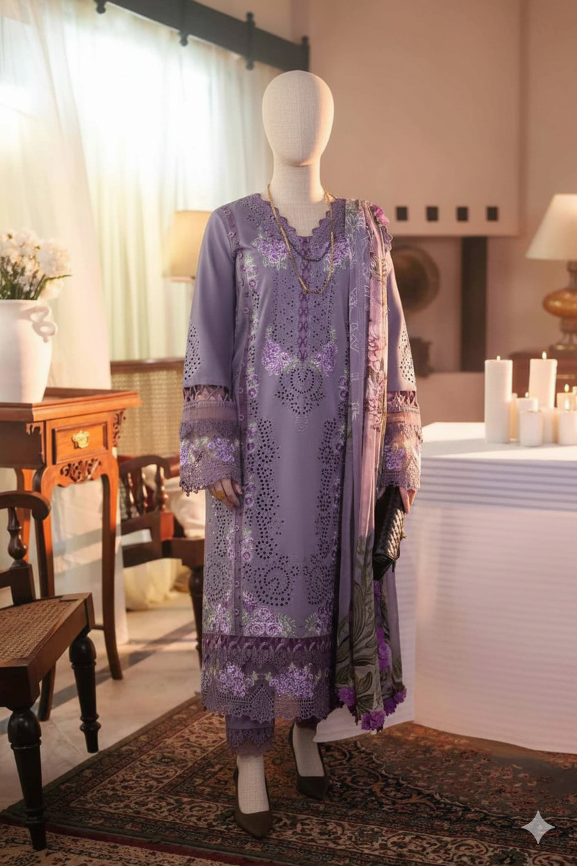 Premium Unstitched Embroidered Dhanak Suit 3 Piece