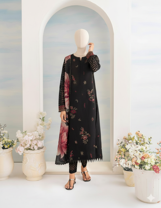 Premium Unstitched Embroidered Dhanak Suit 3 Piece