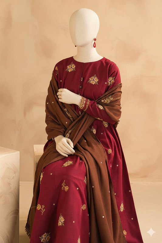 Premium Unstitched Embroidered Dhanak Suit 3 Piece