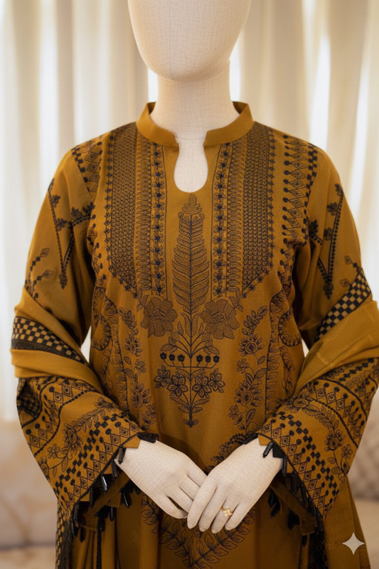 Premium Unstitched Embroidered Dhanak Suit 3 Piece