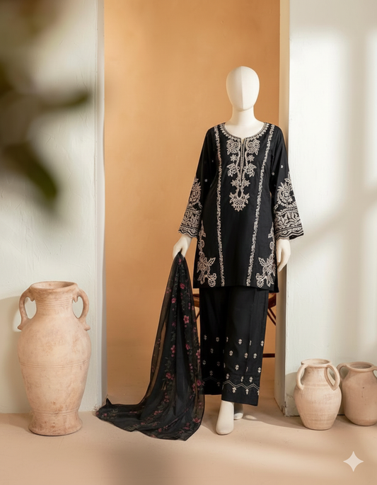 Premium Unstitched Embroidered Dhanak Suit 3 Piece