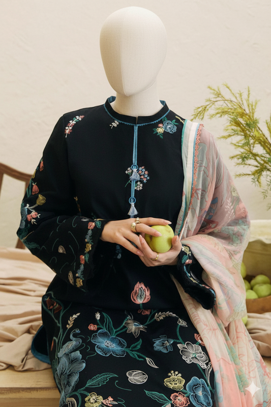 Premium Unstitched Embroidered Dhanak Suit 3 Piece