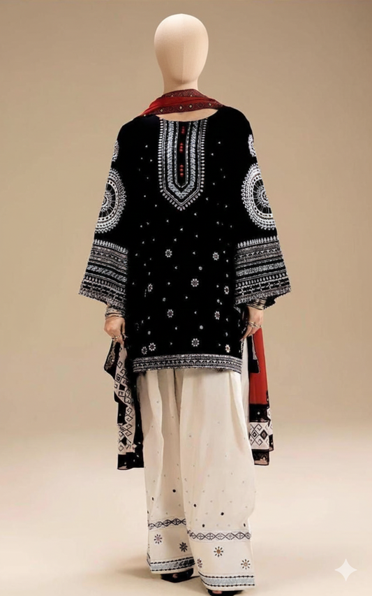 Premium Unstitched Embroidered Dhanak Suit 3 Piece