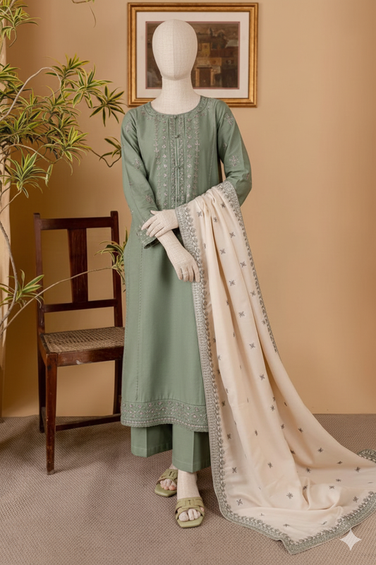 Premium Unstitched Embroidered Dhanak Suit 3 Piece