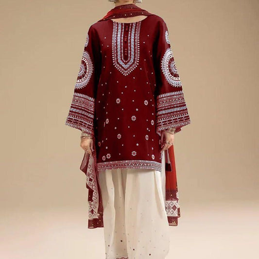 Premium Unstitched Embroidered Dhanak Suit 3 Piece