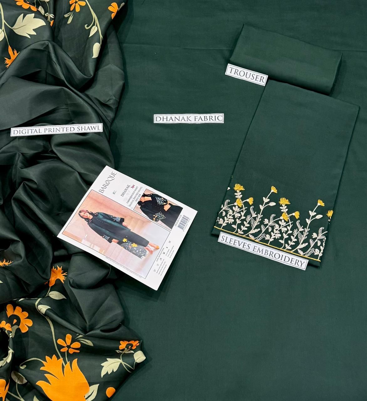 Premium Unstitched Embroidered Dhanak Suit 3 Piece