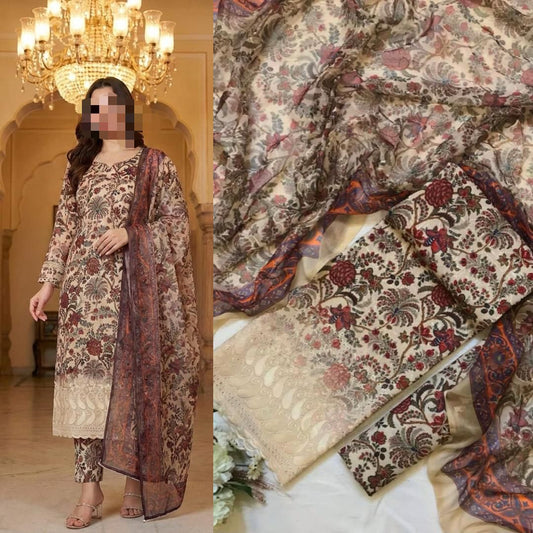 Eid Collection 2026 Swiss Lawn Chikankari 3PC Suit with Digital Print & Chiffon Dupatta