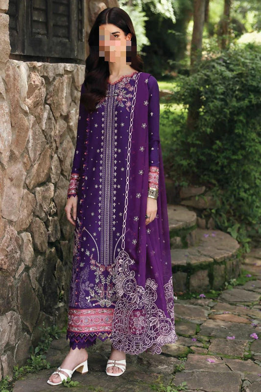 Qalamkar Luxury Lawn Cotton Schiffli Embroidered 3PC Suit with Chiffon Dupatta