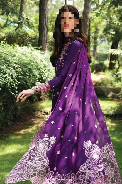 Qalamkar Luxury Lawn Cotton Schiffli Embroidered 3PC Suit with Chiffon Dupatta