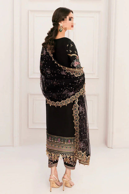 Baroque Inspired Heavy Embroidered Adda Work Bridal Net 3PC Suit – Black