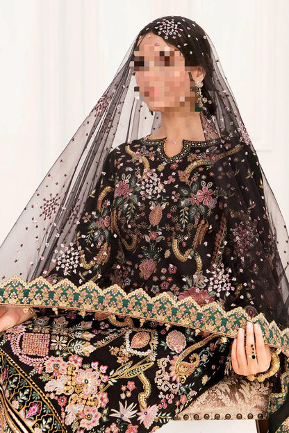 Baroque Inspired Heavy Embroidered Adda Work Bridal Net 3PC Suit – Black