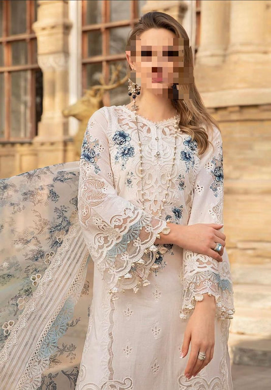 Maria B Most Demanded Chickenkari Festive Cotton 3PC Suit with Organza Dupatta